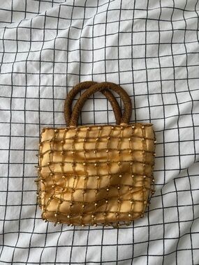 Gold Beaded Mesh Mini Tote Bag